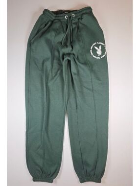 Playboy x Missguided Track & Field Green Jogger Sweatpants Bunny Logo US 4